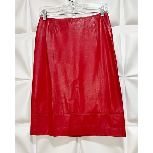 Dana  Buchman Sz 4 Lipstick Red 100% LAMBS SKIN Leather Straight s Pencil Skirt - Picture 1 of 6